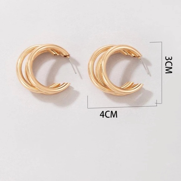 Triple Hoop Huggie Earrings - Picture 3 of 4